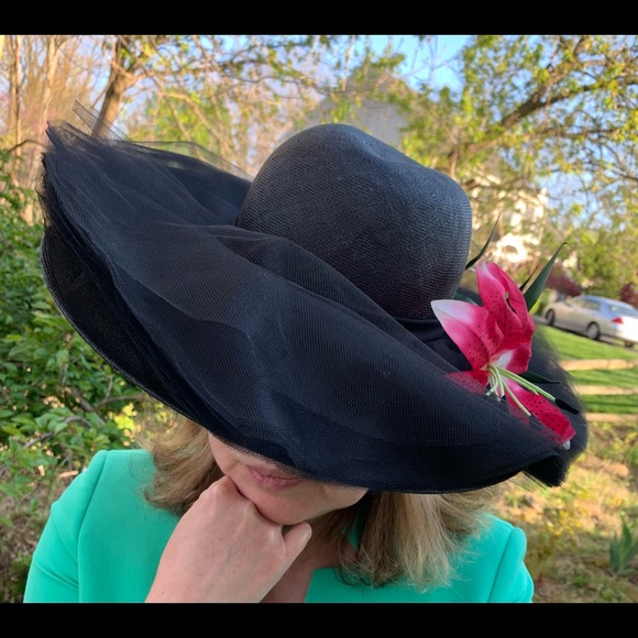 Irene of New York Hat Wide Brim Straw and Organza Kentucky Derby - Picture 10 of 11